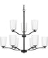 Adley 9-Light Etched White Glass New Traditional  Chandelier Matte Black