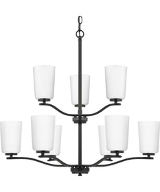 Adley 9-Light Etched White Glass New Traditional  Chandelier Matte Black