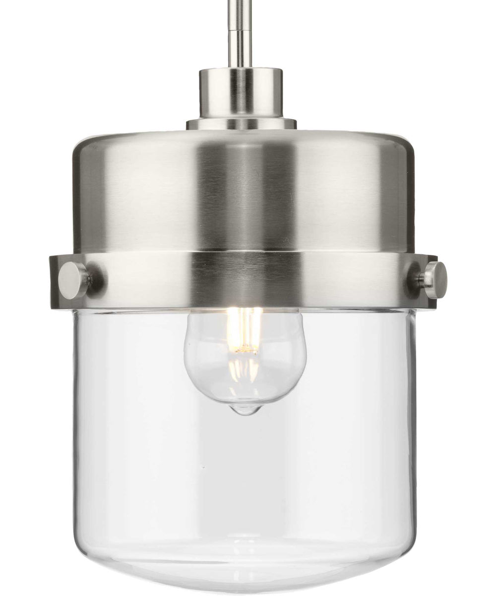 Beckner 1-Light Clear Glass Urban Industrial Pendant Light Brushed Nickel