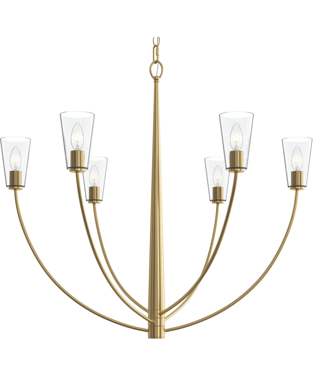 Jheni 6-Light Large Chandelier with Clear Glass Shades Brushed Gold