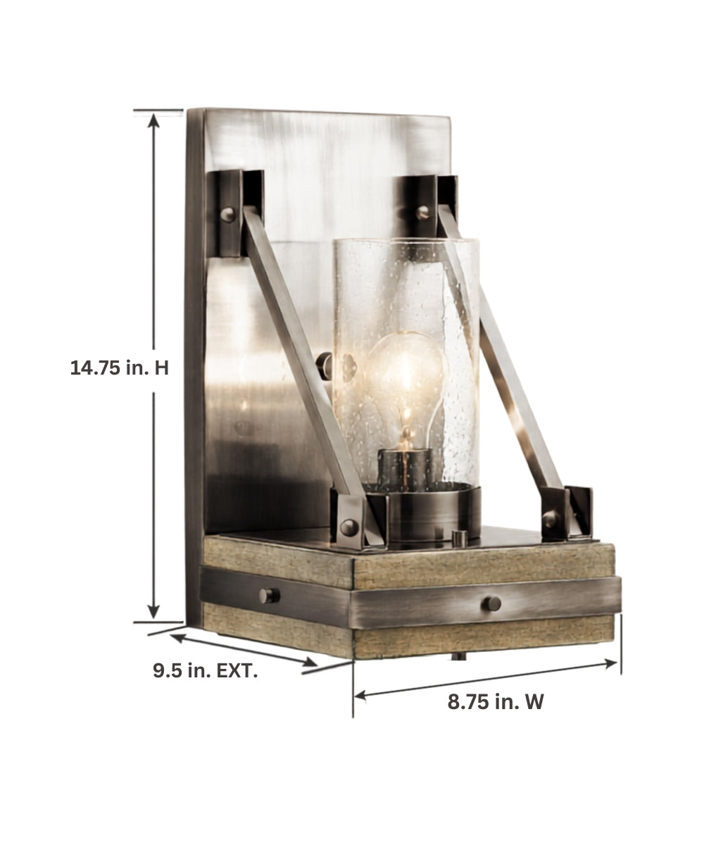 9"w Colerne 1-Light Kichler Wall Sconce Classic Pewter Finish with Clear Seeded Glass Shade