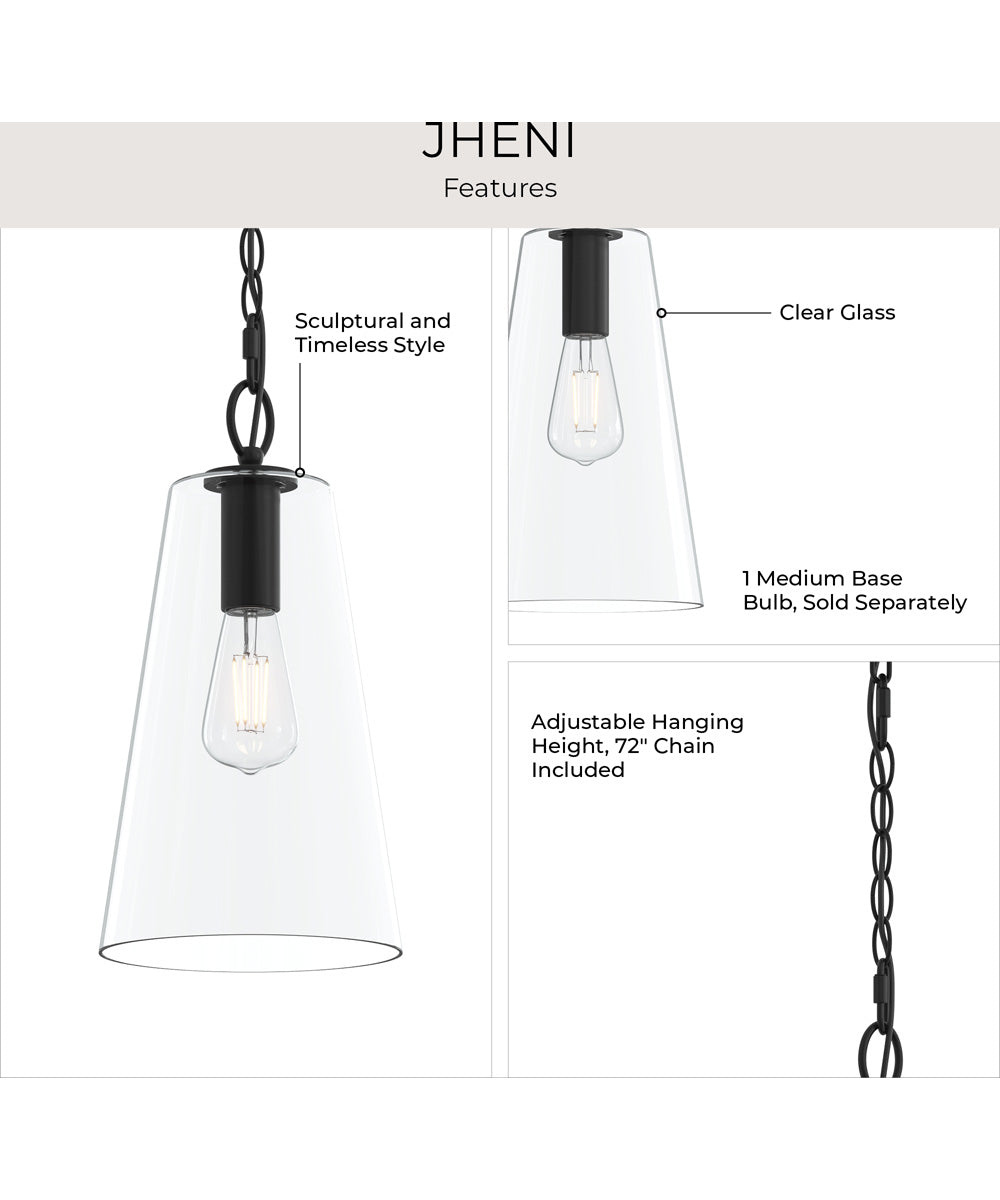 Jheni 1-Light Pendant with Clear Glass Shade Matte Black