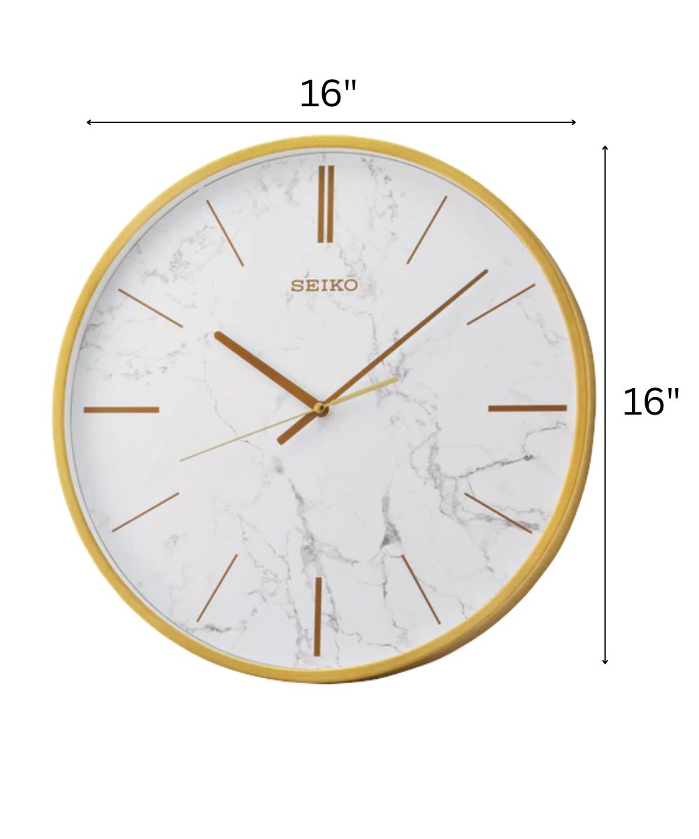 OPEN BOX 16" Wall Clock Carrara Gold & White Marble Effect Metal Case/Glass Cover