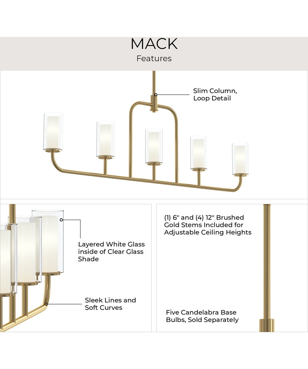 Mack 5-Light Linear Chandelier with Layered Glass Shades Brushed Gold
