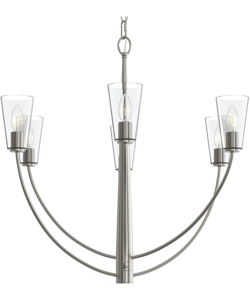 Jheni 6-Light Chandelier with Clear Glass Shades Brushed Nickel