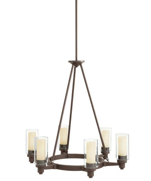 26"w Circolo 6-Light Chandelier Light Olde Bronze Finish with Dual Clear + Umber Glass Shades