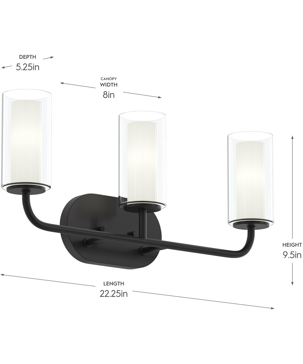 Mack 3-Light Vanity Light with Layered Glass Shades Matte Black