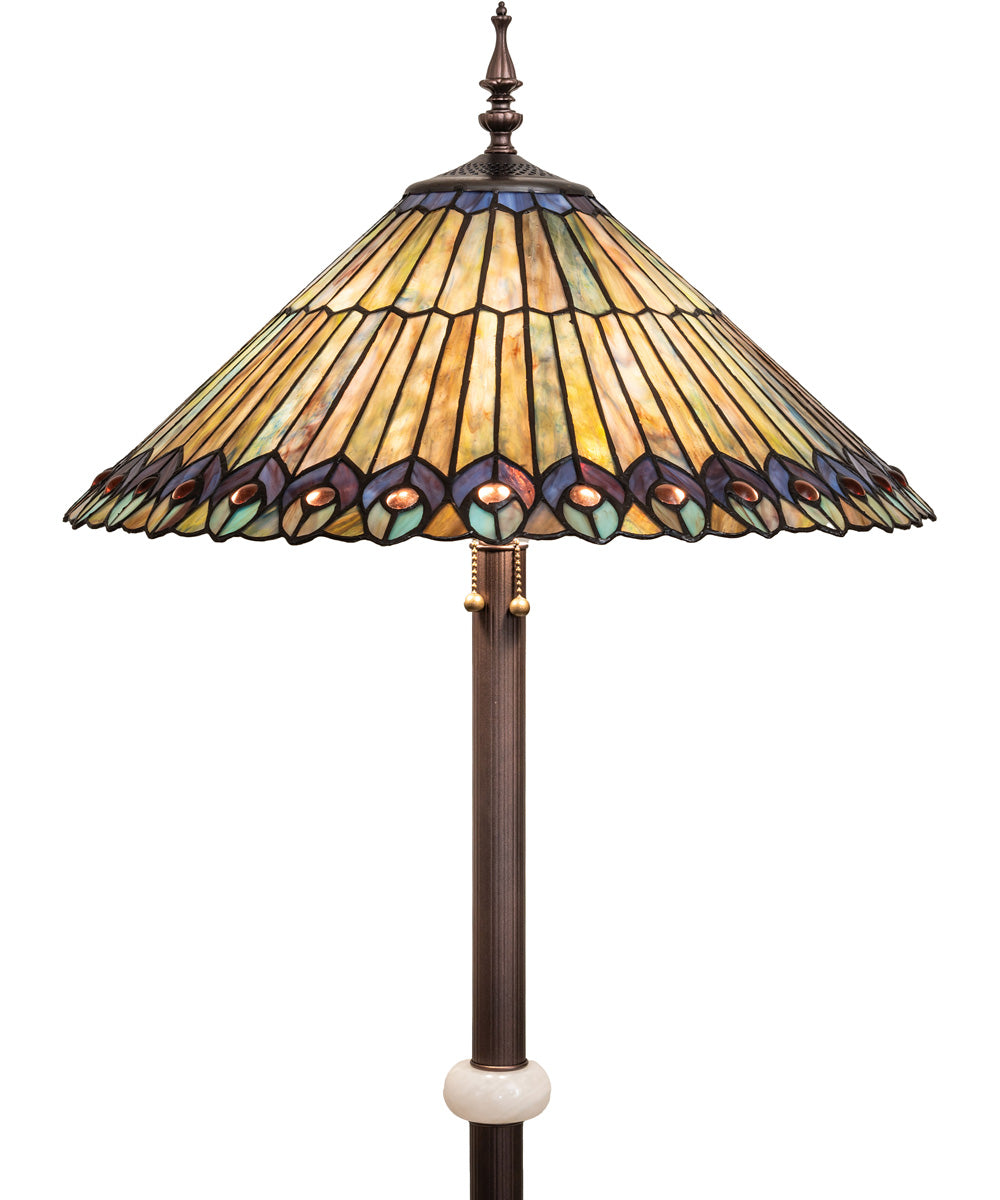24" High Tiffany Jeweled Peacock Floor Lamp