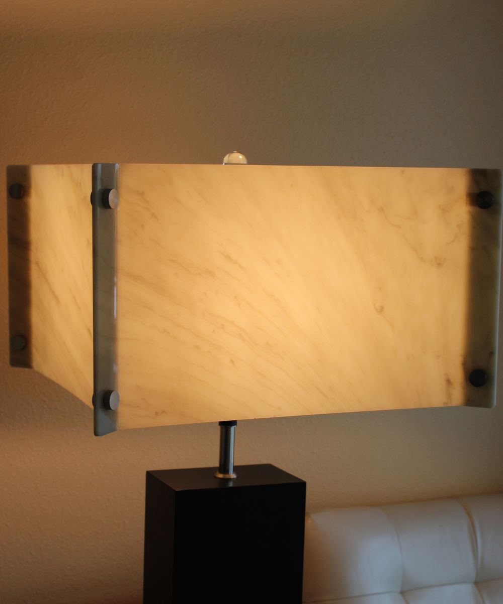 Pop Steady 15x15x9 Faux Marbled Alabaster Shallow Drum Square Lampshade