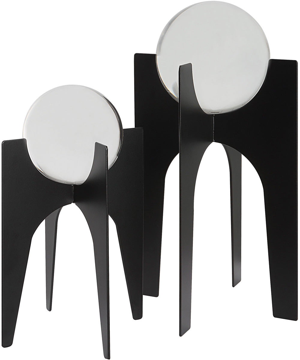Ellianna Crystal Spheres On Black Base,  Set of 2