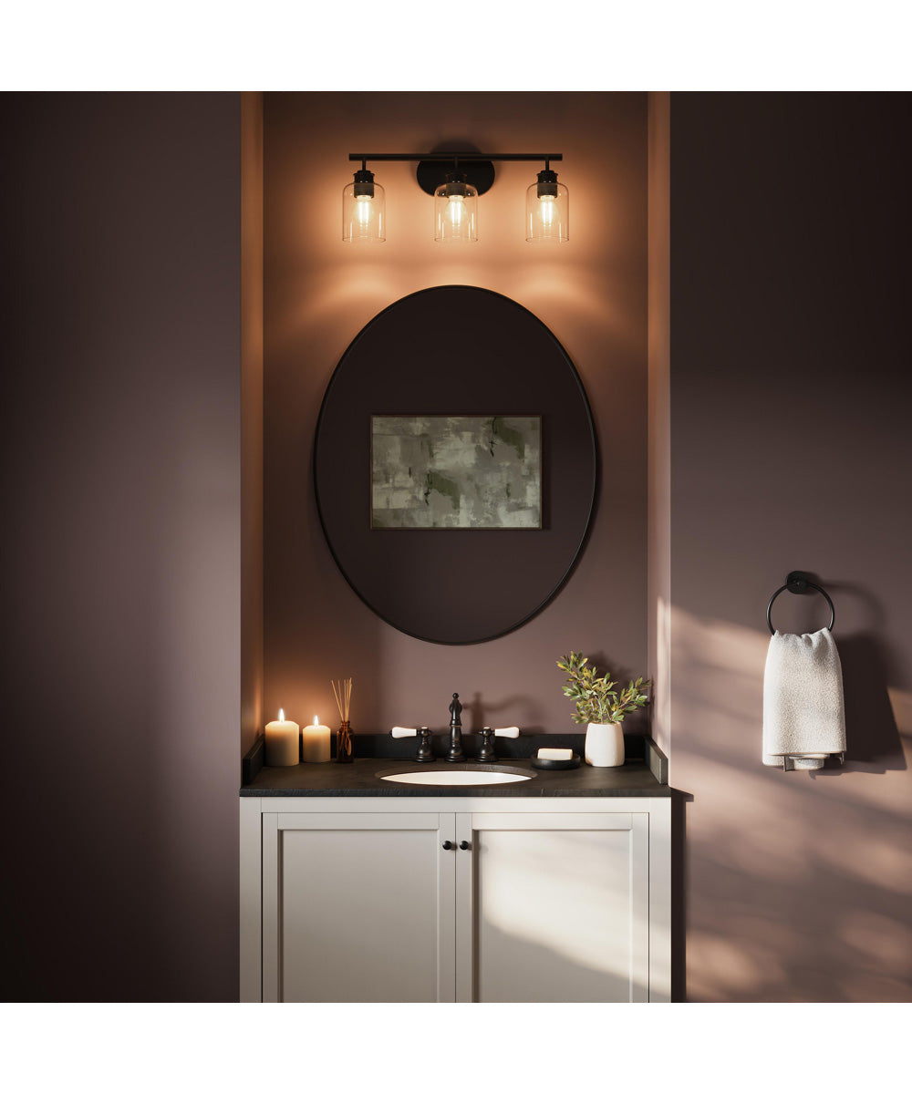 Reines 3-Light Bath Vanity with Clear Glass Shades Matte Black