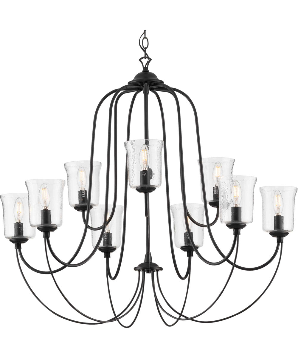 Bowman 9-Light Clear Chiseled Glass Coastal Chandelier Light Matte Black