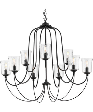 Bowman 9-Light Clear Chiseled Glass Coastal Chandelier Light Matte Black