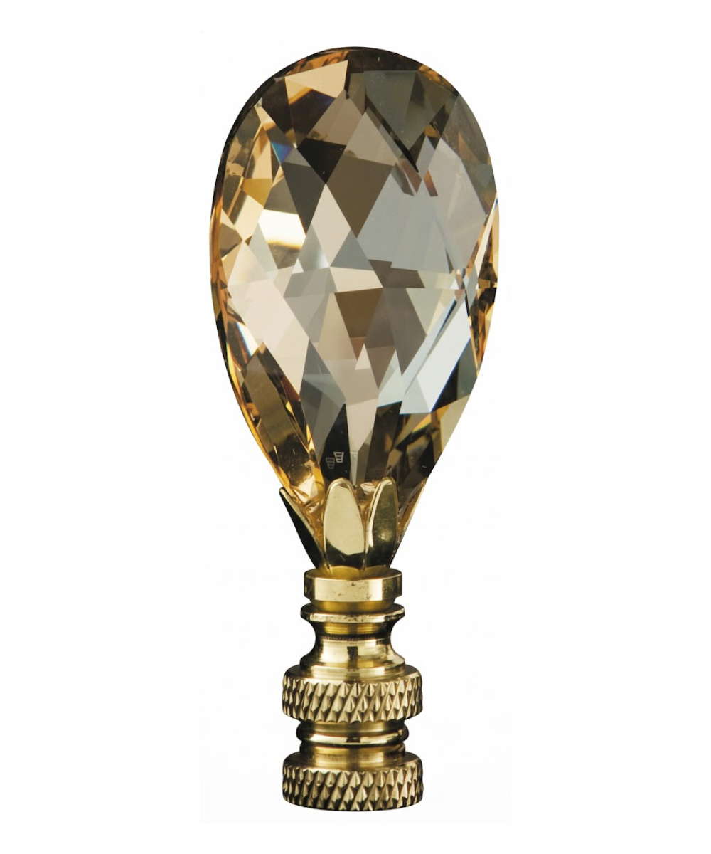 Swarovski Crystal Large Champagne Teardrops Polished Brass Lamp Finial 2.75"h
