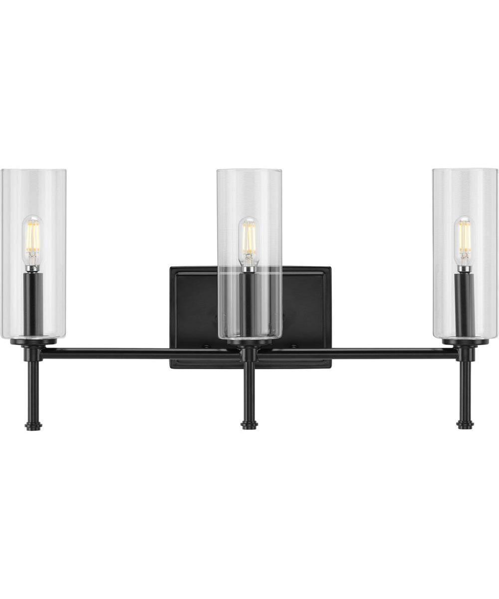 Elara 3-Light Clear Glass New Traditional Bath Vanity Light Matte Black