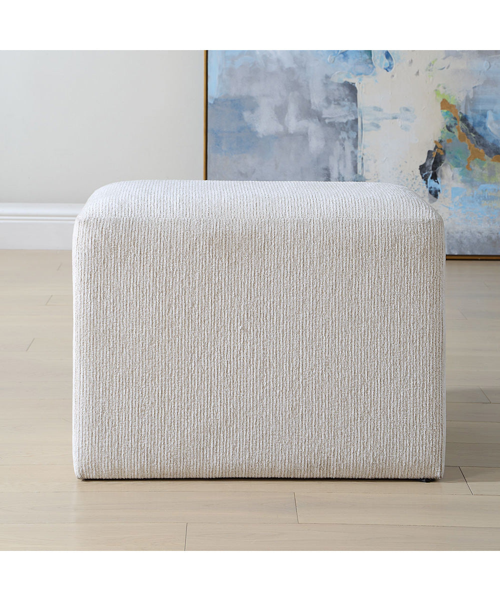 Rectangular Bench with Channeled Off-White Upholstery