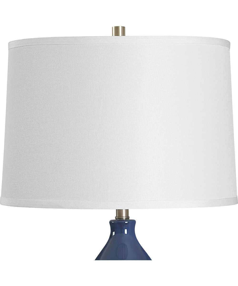 Ceramic Gourd Table Lamp in Navy Blue and White Linen