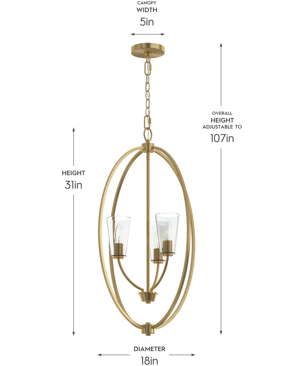 Jheni 3-Light Foyer Pendant with Clear Glass Shades Brushed Gold
