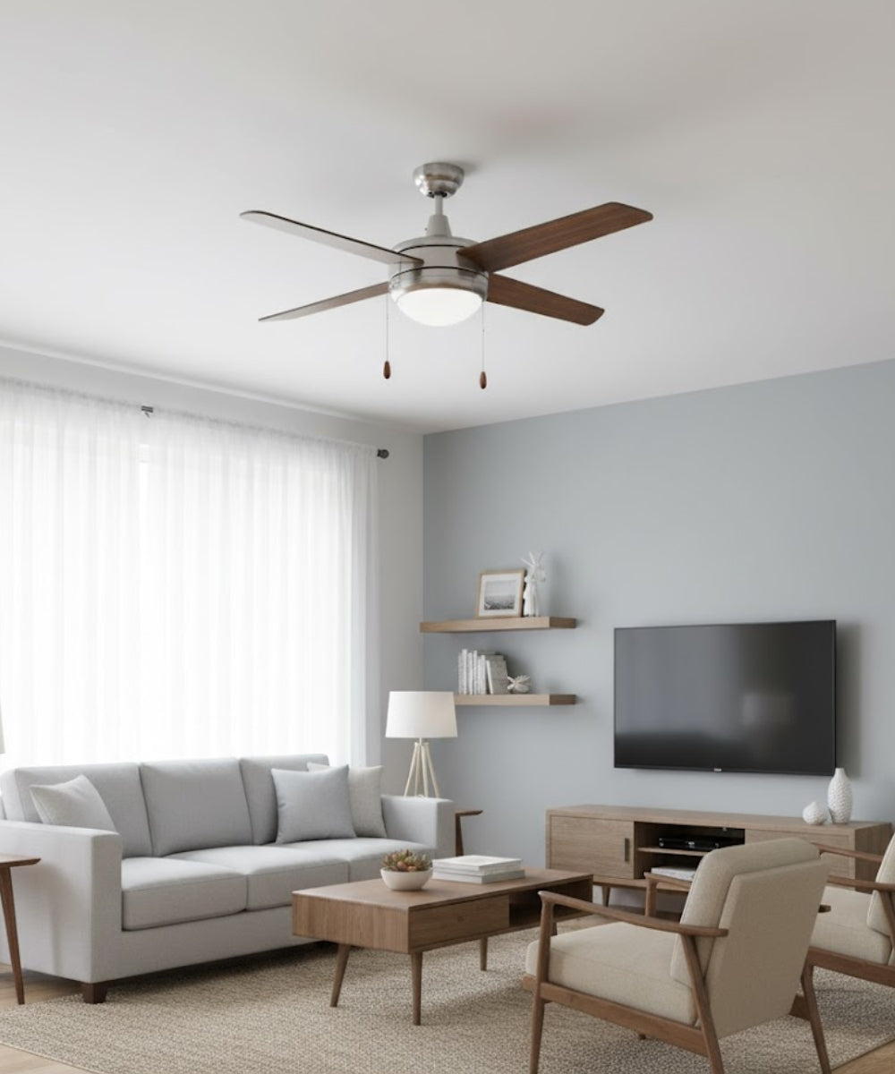 50" Europa 4-Blade Ceiling Fan Brushed Nickel Motor Finish and Walnut Blade Finish with Integrated LED Light