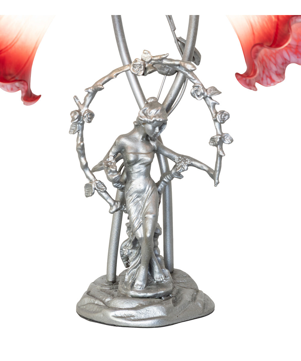 16" High Pink/White Tiffany Pond Lily 2 Light Trellis Girl Accent Lamp