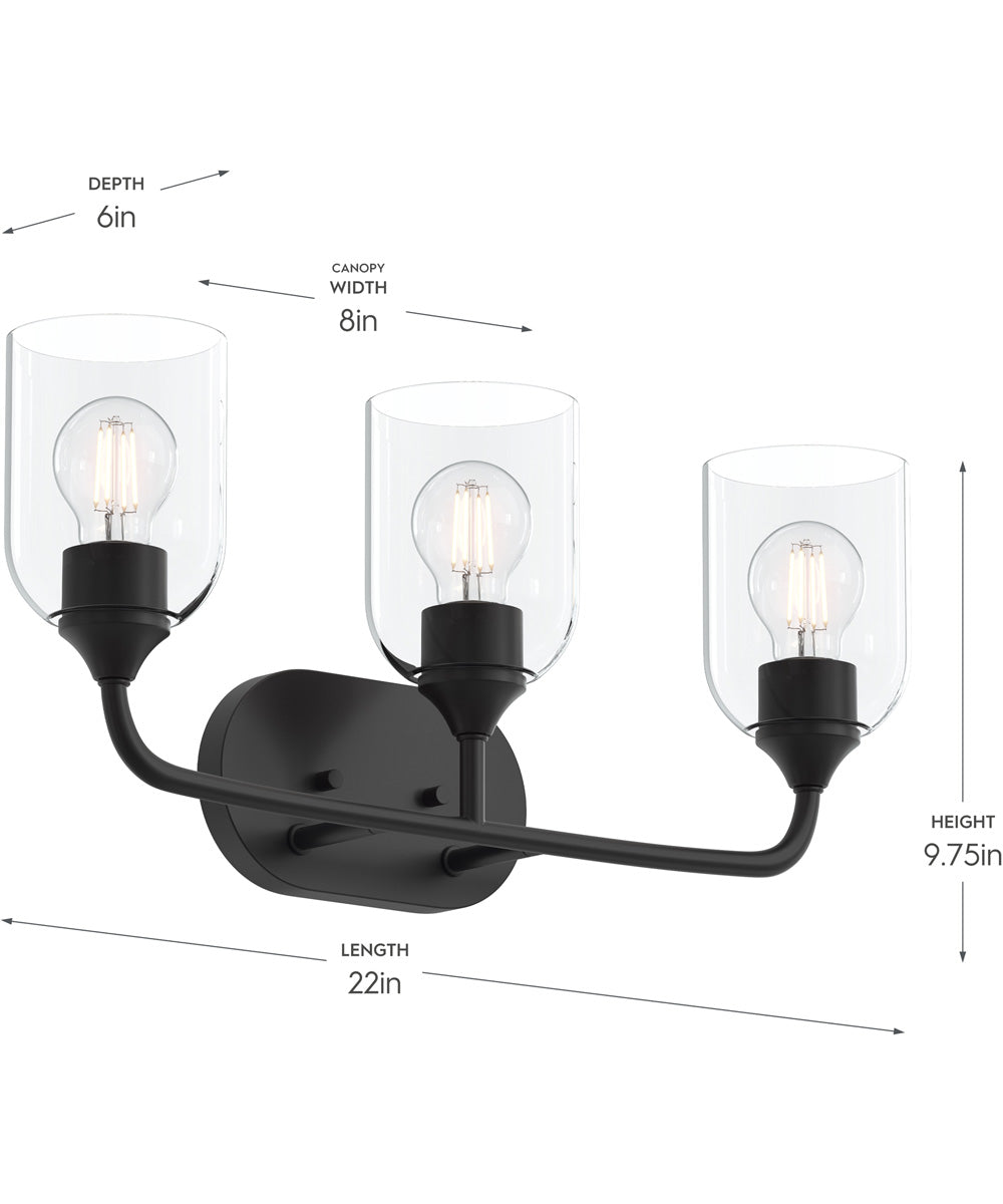 Ilia 3-Light Bath Vanity with Clear Glass Shade Matte Black