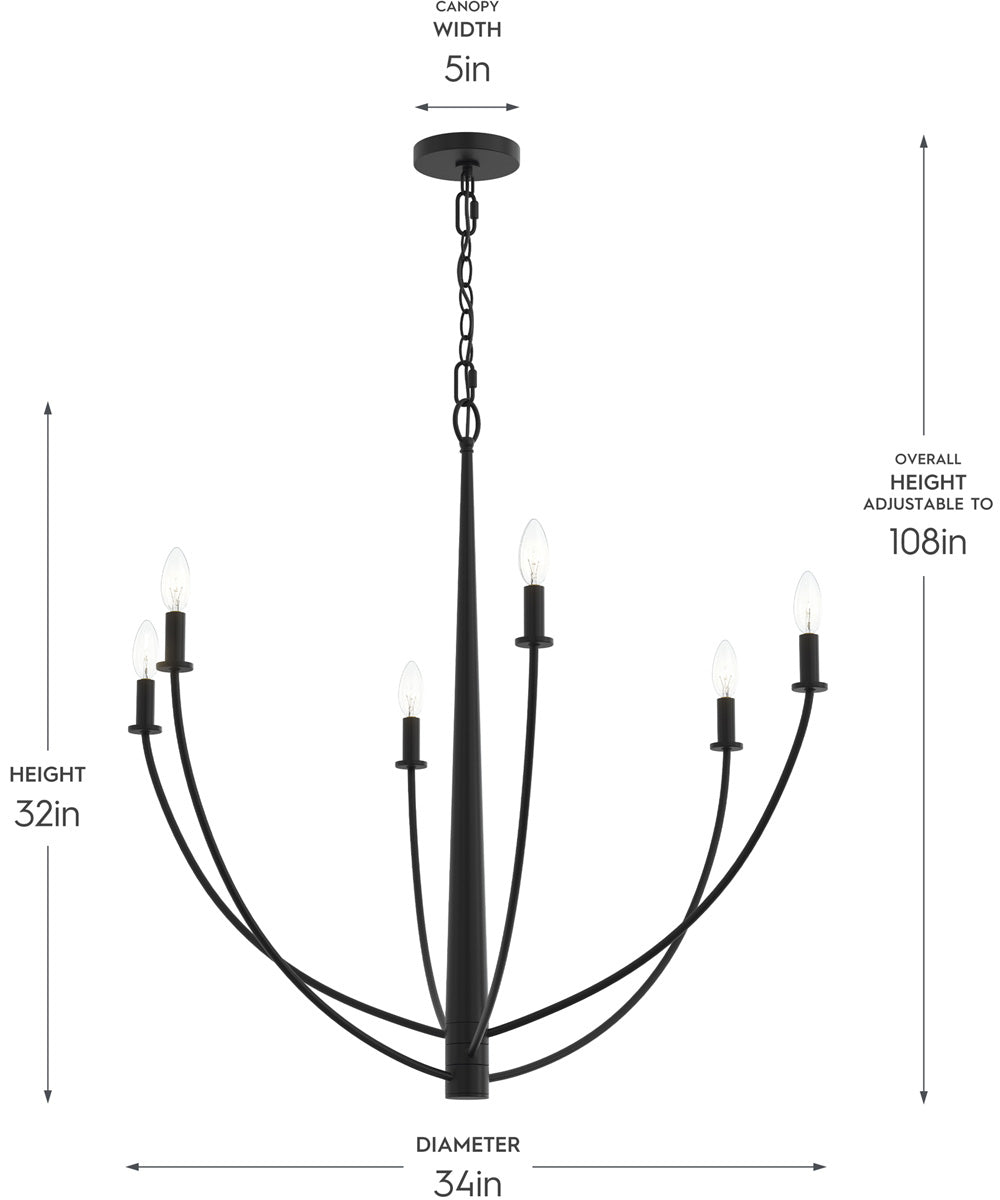 Jheni 6-Light Large Chandelier Matte Black