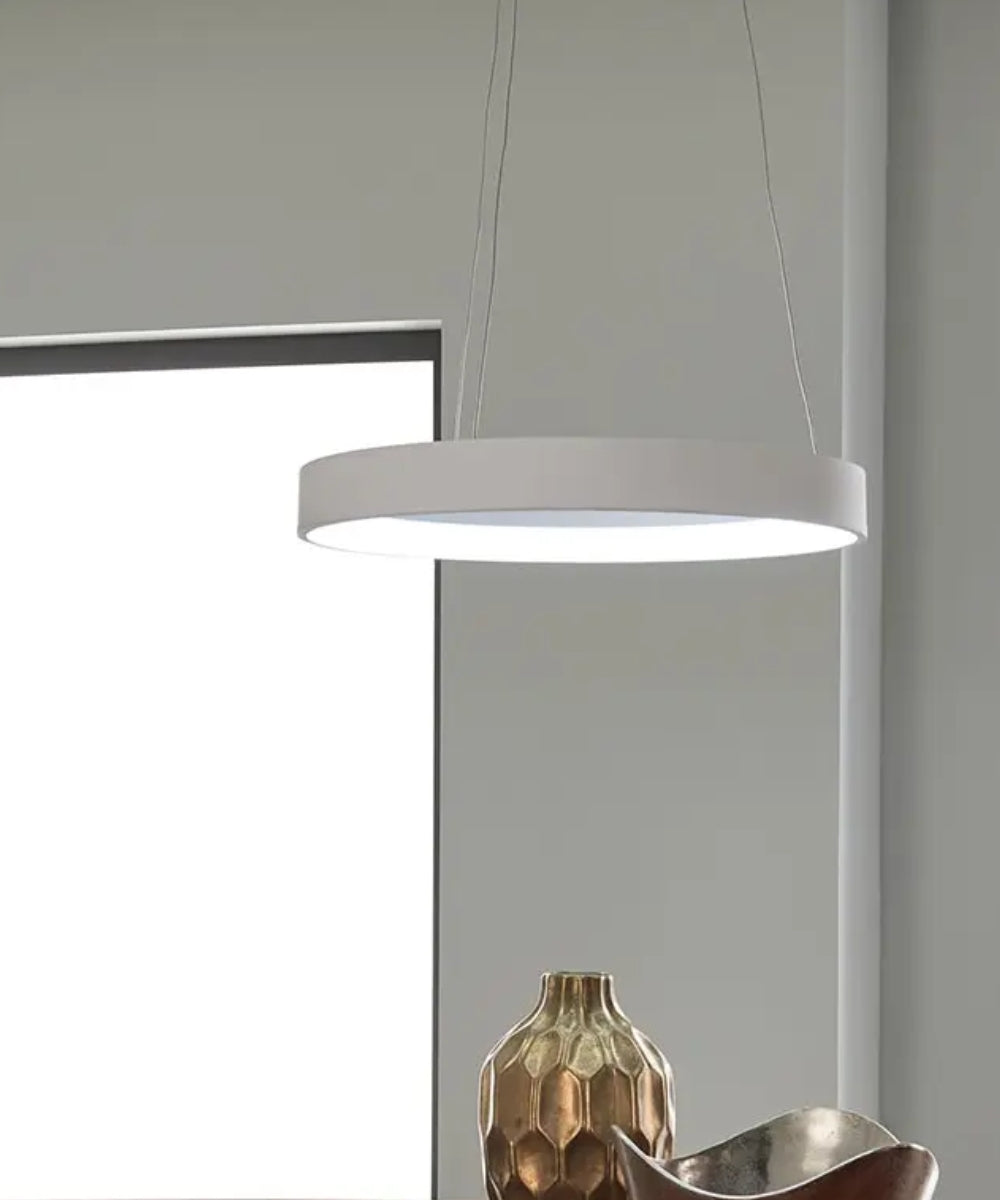 24"w Fornello 1-Light Modern Ring LED Chandelier Pendant Light Textured White Finish