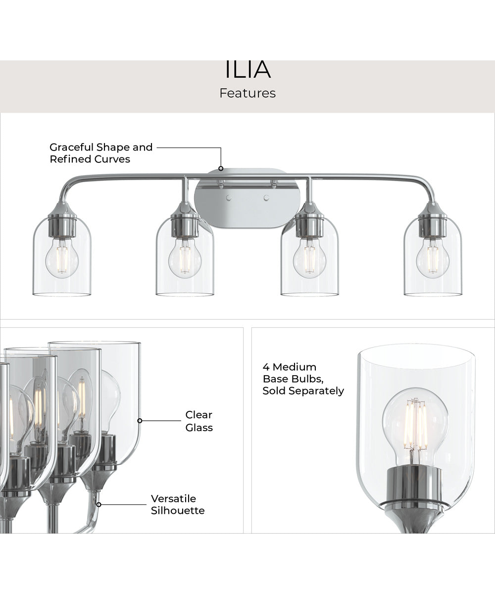 Ilia 4-Light Bath Vanity with Clear Glass Shade Polished Chrome