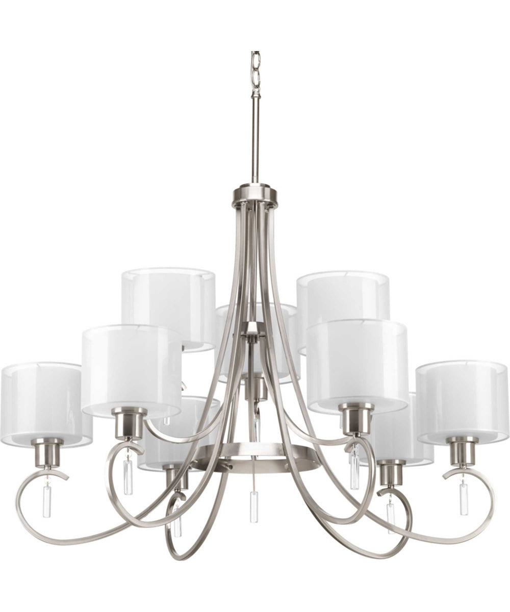 Invite 9-Light White Silk Mylar Shade New Traditional Chandelier Light Brushed Nickel