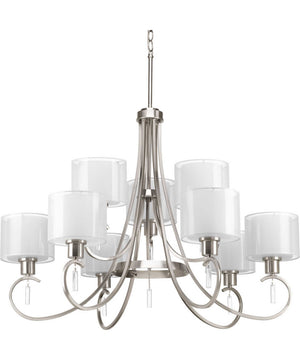 Invite 9-Light White Silk Mylar Shade New Traditional Chandelier Light Brushed Nickel