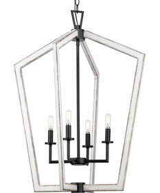 Galloway 4-Light 30" Modern Farmhouse Foyer Light with Distressed White Accents for Matte Black