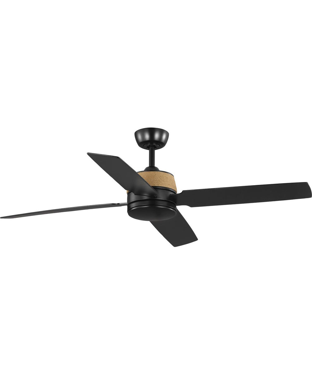 Shaffer II 56 in. 4-Blade Ceiling Fan with Integrated LED Lamped Light Natural Jute Accents Matte Black