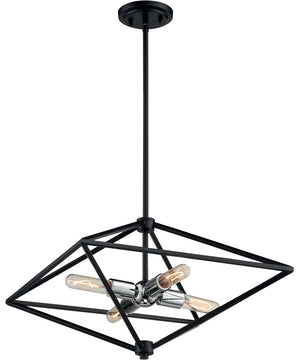 19"W Legend 4-Light Pendant Black / Polished Nickel