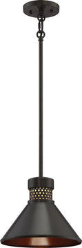 10"W Doral 1-Light LED Pendant Light Dark Bronze / Copper Accent
