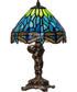 12" High Tiffany Hanginghead Dragonfly Cherub Accent Lamp