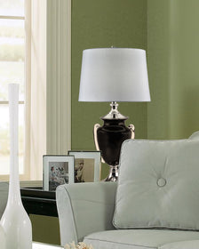 Regis 31 Inch  Tall Hand Blown Art Glass Table Lamp With Fabric Shade