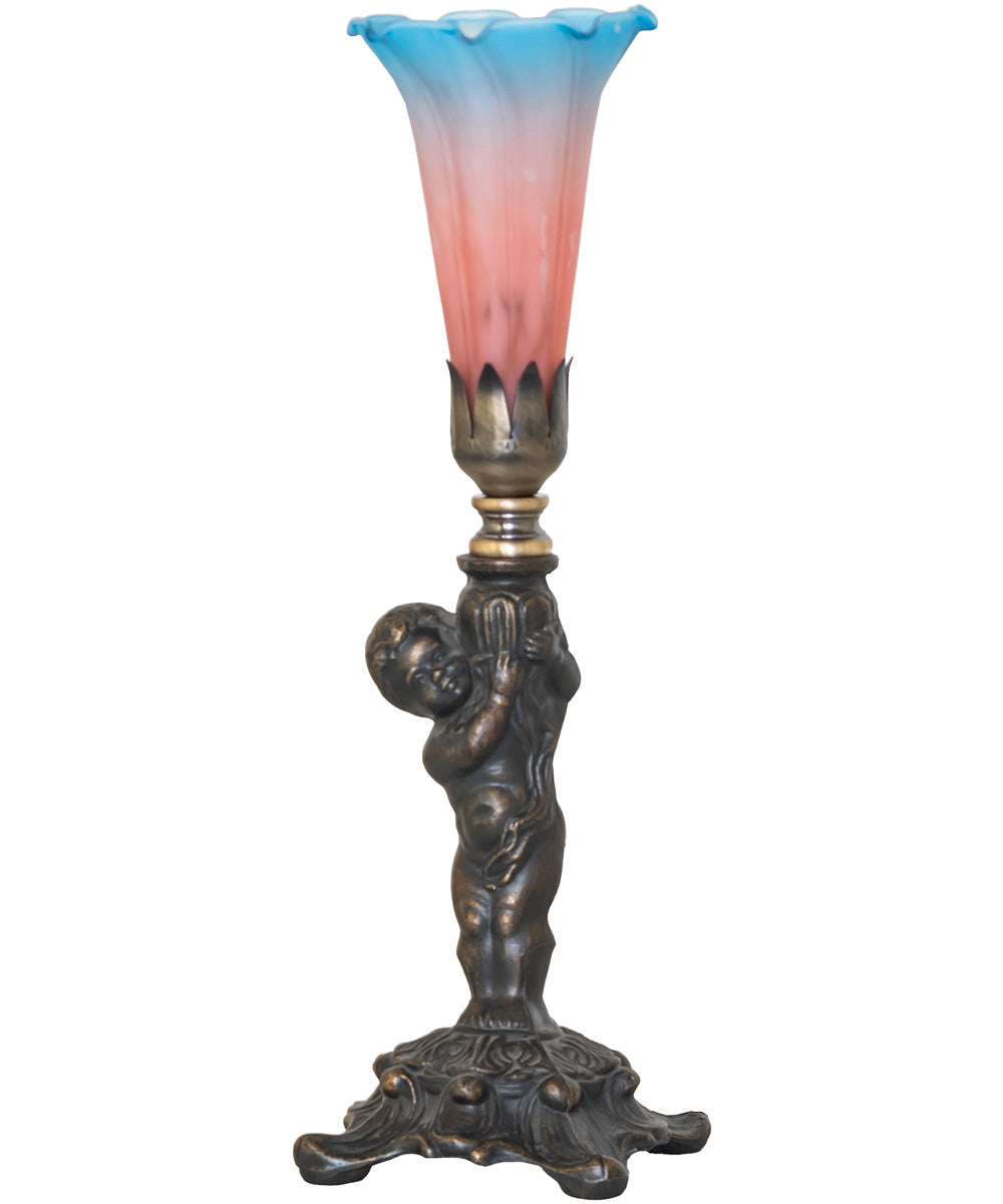 12" High Pink/Blue Tiffany Pond Lily Cherub Mini Lamp