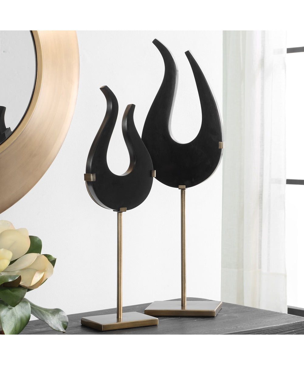 Black Flame Sculptures, Set of 2
