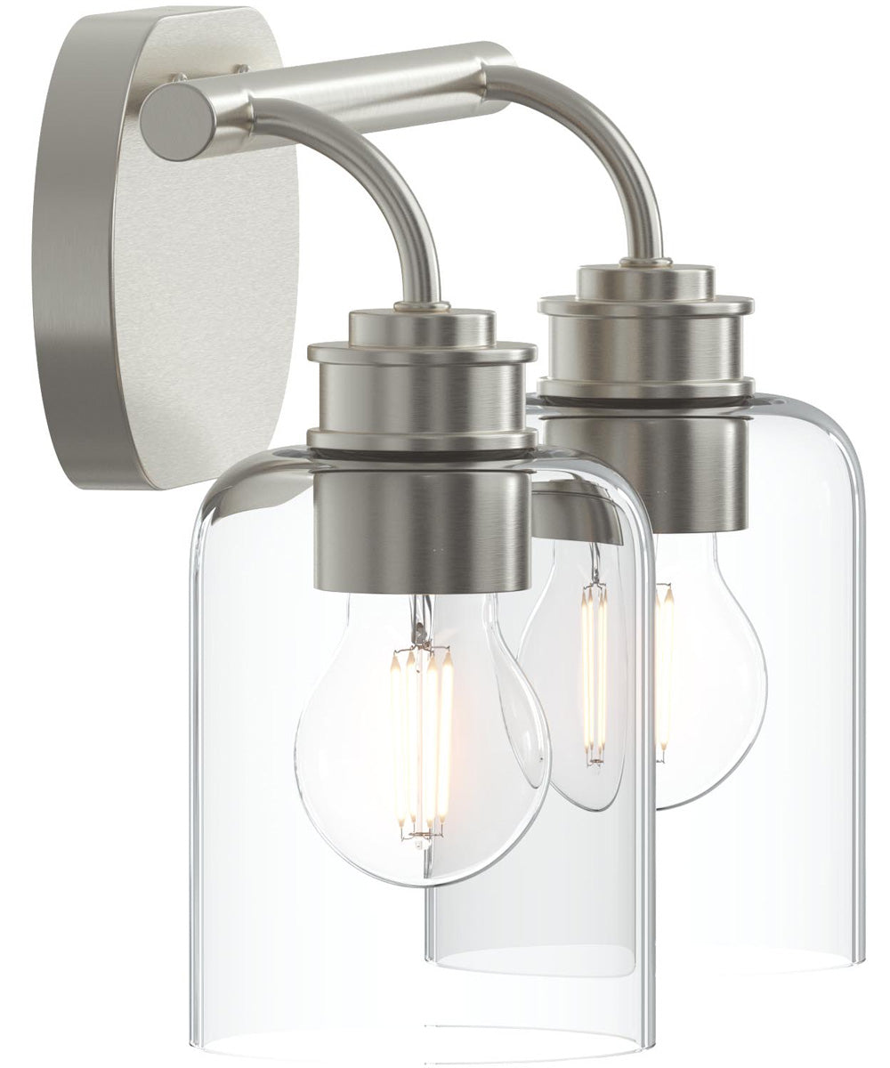 Reines 2-Light Bath Vanity with Clear Glass Shades Brushed Nickel