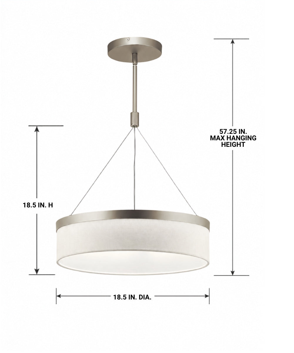 18"w Mercel 3-Light Modern Drum LED Pendant Satin Nickel Finish with White Linen Shade