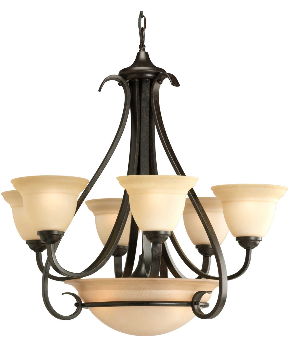 Torino 6-Light Tea-Stained Glass Transitional Chandelier Light Forged Bronze