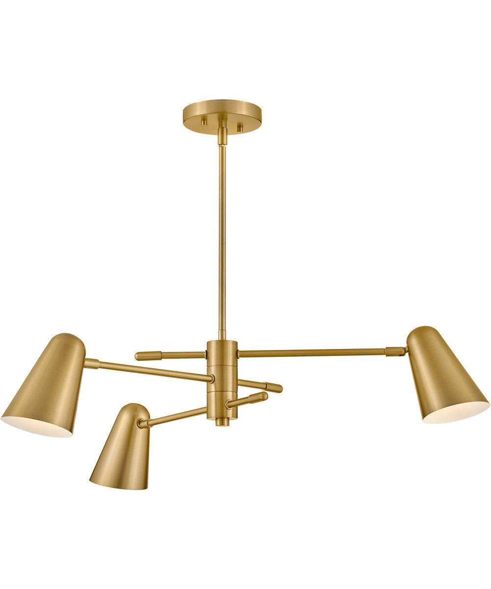Birdie 3-Light Medium Convertible Mobile Single Tier Chandelier in Lacquered Brass