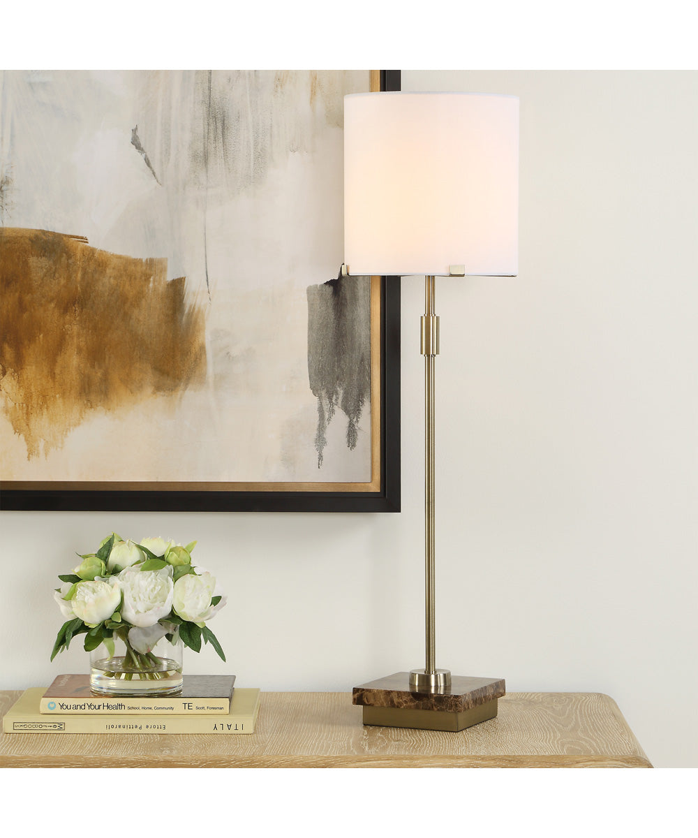 1-Light Buffet Lamp with Coffee Marble Base in Antique Brass