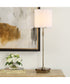1-Light Buffet Lamp with Coffee Marble Base in Antique Brass
