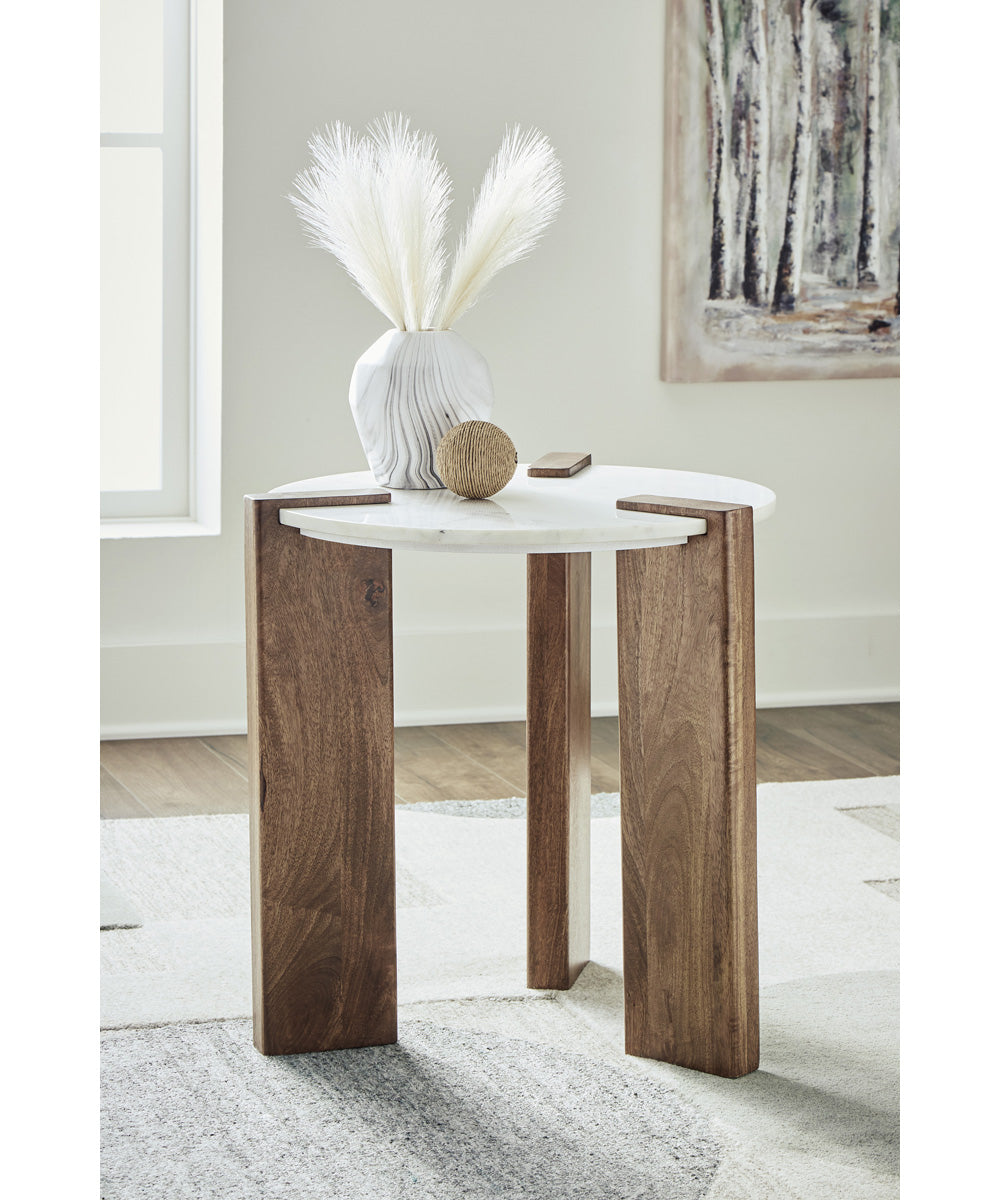 Isanti Round End Table White/Brown