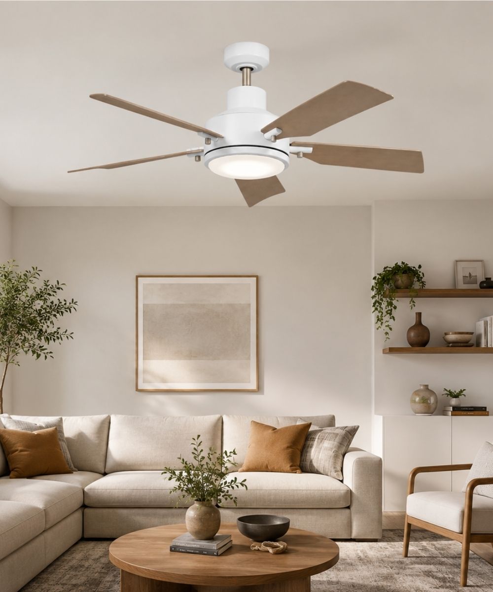 56" Guardian 5-Blade Ceiling Fan White Finish and Silver Blades with Integrated LED Light