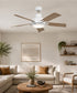 56" Guardian 5-Blade Ceiling Fan White Finish and Silver Blades with Integrated LED Light