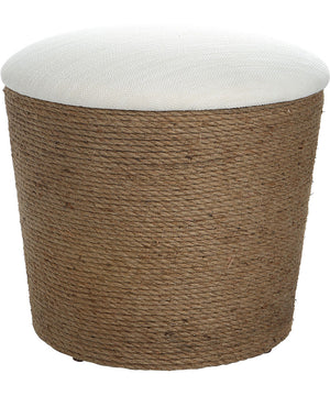 Wooden Storage Bench in Natural Fiber Rope with Off-White Fabric