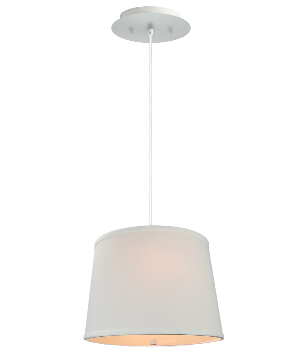 14" W 2 Light Pendant White Linen Shade with Diffuser, White Cord