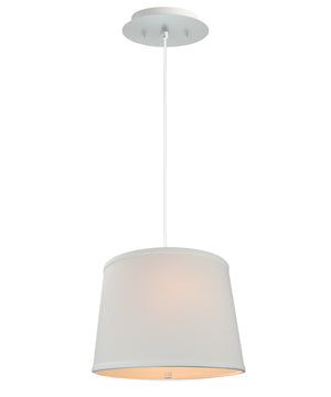 14" W 2 Light Pendant White Linen Shade with Diffuser, White Cord